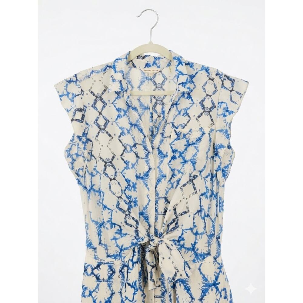Rebecca Taylor Ikat Silk Blue White Abstract Flutter Sleeve Maxi Dress Size 6 - Picture 5 of 12